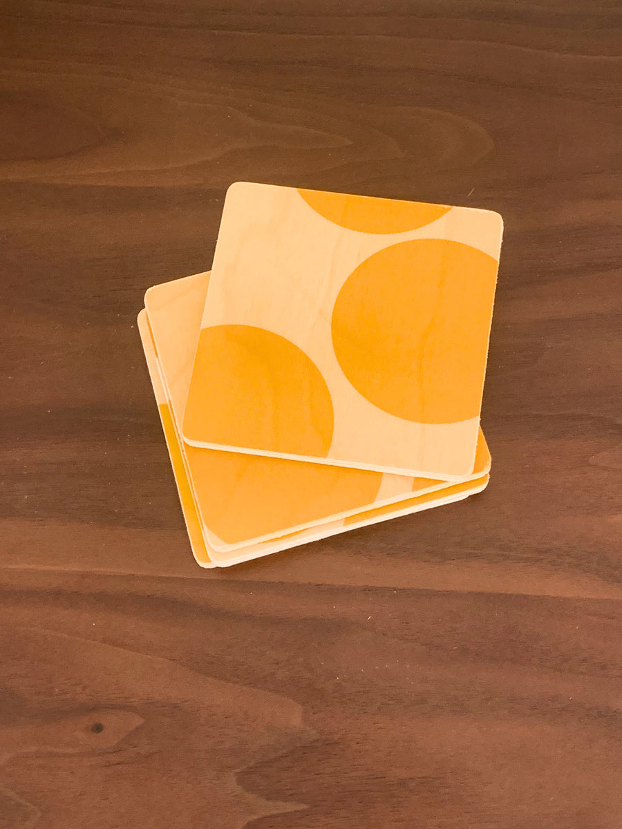 Yellow Dot Wood Coasters (Set of 4)