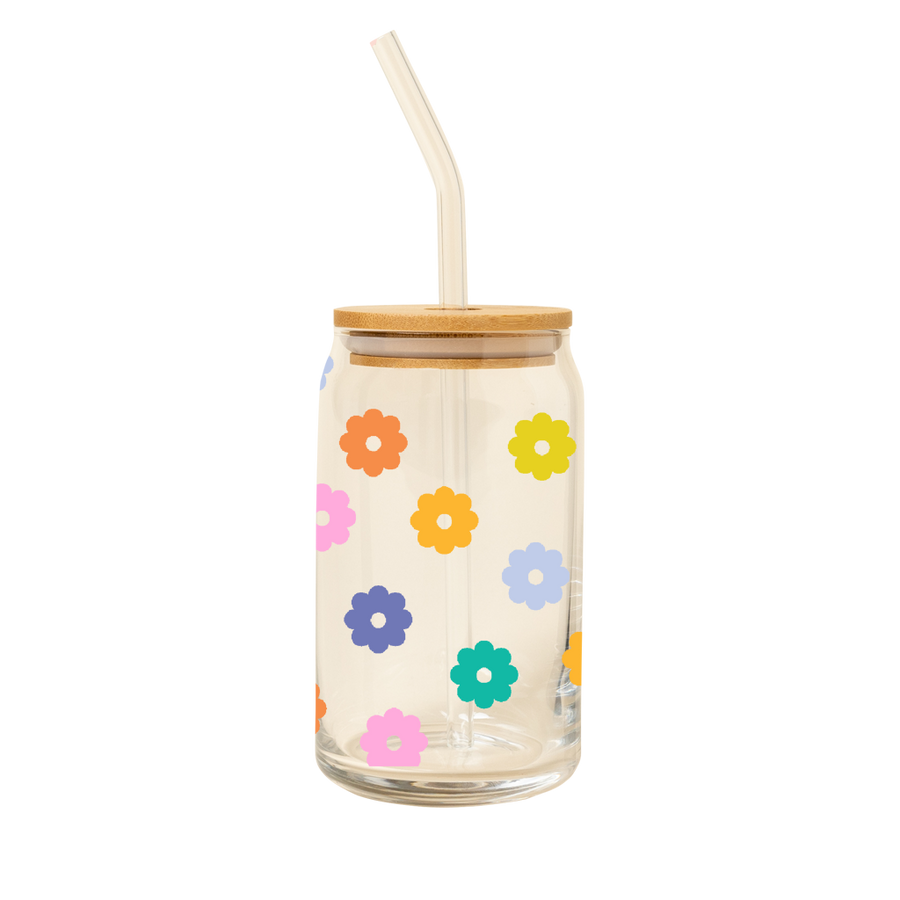 Flower Moxie Glass Travel Mug w/Lid + Straw